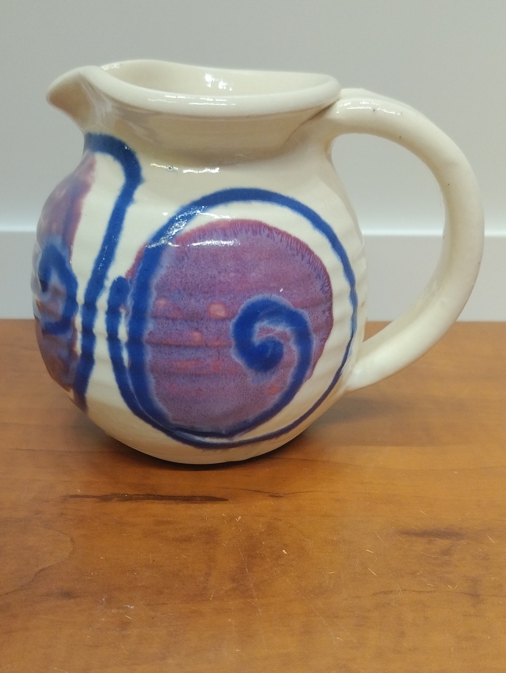 Studio Pottery Hand-Painted Ceramic Pitcher White & Blue